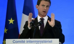 Le Premier ministre français Manuel Valls intervient lors d'une réunion ministérielle à Privas, dans le sud-est de la France, le 20 mai 2016