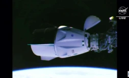 Image vidéo diffusée le 24 avril 2021 par la Nasa de la capsule Crew Dragon de SpaceX amarrée à la Station spatiale internationale