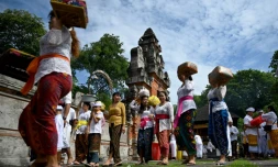 The Galungan holiday at Jagatnata temple on Indonesia's resort island of Bali has been hit by concerns over the coronavirus outbreak