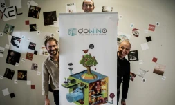 Les trois co-fondateurs du studio Dowino (de g à d), Jérôme Cattenot, Nordin Ghachi et Pierre Alain Gagne, à Villeurbanne, près de Lyon, le 7 octobre 2016