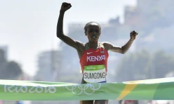 La Kényane Jemima Sumgong victorieuse du marathon des JO de Rio, le 14 août 2016