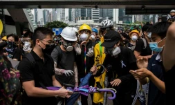 Protesters remained in control of key roads in Hong Kong on Monday morning