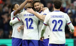 Les Bleus, avec notamment un but d'Olivier Giroud (au centre), ont dominé le Chili à Marseille, le 26 mars 2024