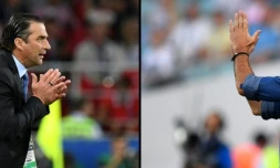 Photo montage de l'entraîneur du Chili Juan Antonio Pizzi (g) et de l'Allemagne Joachim Löw, le 30 juin 2017 à Saint-Pétersbourg