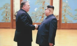 Mike Pompeo lors de sa rencontre avec Kim Jong Un Ă Pyongyang le 26 avril 2018