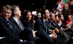 Benoît Hamon, Anne Hidalgo, Arnaud Montebourg et Vincent Peillon à la convention du PS à la Mutualité à Paris le 5 février 2017