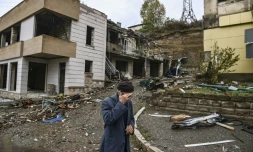 Des bâtiments détruits de la ville de Stepanakert au Nagorny Karabakh le 6 octobre 2020