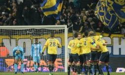 Les joueurs du FC Sochaux Montbéliard lors de la rencontre de Coupe de la Ligue du 13 décembre 2016 contre Marseille au Stade Bonal
