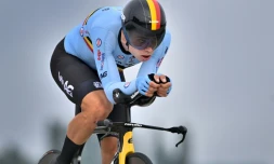 Le coureur belge Wout Van Aert lors du contre-la-montre individuel des Mondiaux de cyclisme sur route à Bruges, le 19 septembre 2021