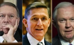 Un combo de Mike Pompeo, élu républicain du Kansas à la Chambre des représentants, du général Michael Flynn et du sénateur Jeff Sessions 