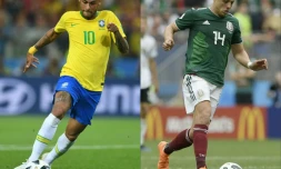 Neymar le Brésilien (g) et Javier Hernandez le Mexicain, dans un photomontage réalisé le 30 juin 2018