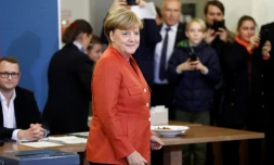 Angela Merkel vote à Berlin, le 24 septembre 2017