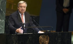 Le secrétaire général de l'ONU Antonio Guterres à l'ouverture de l'Assemblée générale annuelle de l'organisation, à New York le 25 septembre 2018