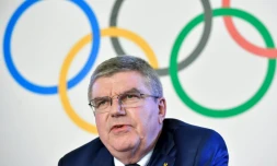 Le président du CIO Thomas Bach en conférence de presse, le 6 décembre 2017 à Lausanne