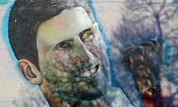 Une peinture murale à la gloire de Novak Djokovic à Belgrade, le 16 janvier 2022