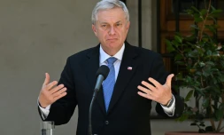 Le président élu José Antonio Kast lors d'une conférence de presse au Palais de la Moneda à  Santiago, le 9 mars 2026