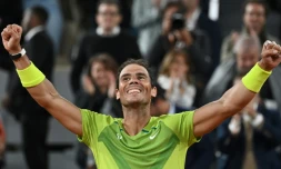 Rafael Nadal après sa victoire sur Novak Djokovic à Roland-Garros à Paris le 1er juin 2022