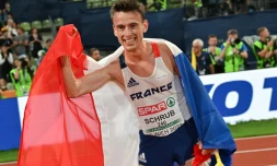 La joie de Yann Schrub médaillé sur 10.000 m aux Europe de Munich, le 21 août 2022 