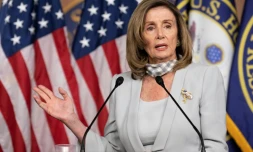 La cheffe des démocrates au Congrès Nancy Pelosi le 13 août 2020, lors de sa conférence de presse hebdomadaire à Washington