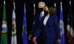 Joe Biden et Kamala Harris lors de leur premiÚre apparition ensemble en tant que colistiers, à Wilmington dans le Delaware, le 12 août 2020