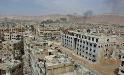 Vue de la ville de Douma dans la Ghouta orientale, le 17 avril 2018