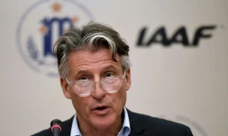 Sebastian Coe, président de la Fédération internationale d'athlétisme, durant une conférence de presse à Buenos Aires, le 27 juillet 2018