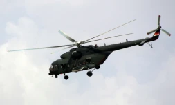 Un hélicoptÚre de l'armée irakienne dans le ciel de la vill d'Amerli en Irak, le 31 août 2015