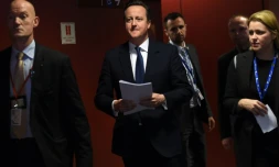 Le Premier ministre britannique David Cameron à la fin du sommet de l'Union européenne, à Bruxelles, le 19 février 2016