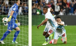 Le latéral Patrice Evra donne la victoire à l'OM face à Nice, le 7 mai 2017 au Vélodrome.