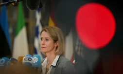 La cheffe de la diplomatie européenne, Kaja Kallas, s'exprime à Bruxelles pour une réunion des ministres des Affaires étrangères de l'UE, le 16 décembre 2024