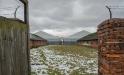 Des baraques du camp d'extermination nazi d'Auschwitz en Pologne photographiées le 2 décembre 2016
