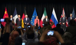 Photo prise le 14 juillet 2015 à Vienne lors de la conférence de presse finale aprÚs la conclusion d'un accord sur le programme nucléaire iranien