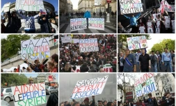 Photos montrant Jean-Baptiste Reddé, alias Voltuan, et ses fameuses pancartes, prises au cours de différentes manifestations à Paris entre 2009 et 2015