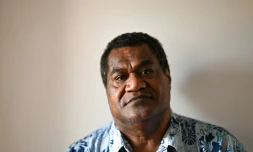 Le président du FLNKS, Christian Tein, lors d'une conférence de presse à Montpellier le 18 juin 2025