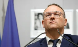Damien Abad, nouveau ministre des Solidarités, lors de la passation de pouvoirs au ministère de la Santé, le 21 mai 2022 à Paris