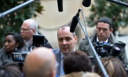 Le secrétaire général de la CFDT, Laurent Berger, s'exprime devant la presse, le 11 janvier 2016 à l'issue de son entrevue avec Manuel Valls 