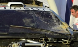 Sébastien Loeb à son arrivée au bivouac à l'issue de la 8e étape du Dakar le 11 janvier 2016 entre Salta et Belen en Argentine