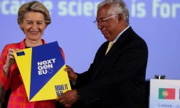 Le Premier ministre portugais, Antonio Costa et la présidente de la Commission européenne Ursula von der Leyen, lors d'une conférence de presse à Lisbonne, le 16 juin 2021