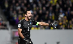 Le gardien et capitaine italien Gianluigi Buffon lors du match de qualification contre la Suède, le 10 novembre 2017 à Solna