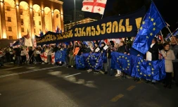 
Manifestation pro-européenne à Tbilissi le 20 octobre 2024, à une semaine d'élection cruciales pour la Géorgie
