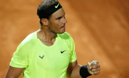 Rafael Nadal lors de son quart de finale perdu à Rome contre l'Argentin Diego Schwartzman le 19 septembre 2020