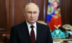 Le président russe Vladimir Poutine lors de son adresse aux électeurs avant la présidentielle, le 14 mars 2024