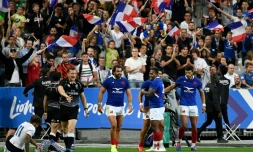 Les joueurs du XV de France lors de la victoire sur l'Italie 47-19 au Stade de France en match de préparation au Mondial le 30 août 2019