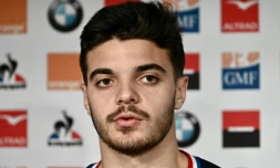 Romain Ntamak en conférence de presse au centre d'entraînement de l'équipe de France de rugby à Marcoussis, le 25 janvier 2019 