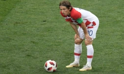 Le capitaine de la Croatie Luka Modric battu par la France en finale du Mondial au stade Loujniki à Moscou, le 15 juillet 2018