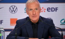 Didier Deschamps lors de la conférence de presse de présentation des joueurs français convoqués pour la Coupe du monde au Qatar 2022, dans les locaux de la fédération française de football à Paris le 26 août 2021. 