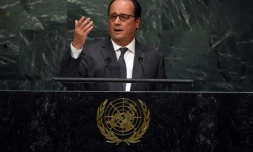Le président François Hollande s'adresse à l'assemblée de l'ONU à New-York, le 28 septembre 2015