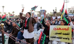 Manifestation à Tripoli, le 8 janvier 2016, contre l'accord parrainé par l'ONU pour la formation d'un gouvernement d'unité nationale