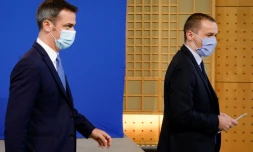 Olivier Véran et Olivier Dussopt lors de la présentation du projet de budget de la Sécurité sociale le 29 septembre 2020