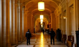 Coulois du Palais de justice de Paris, sur l'ßle de la Cité, en janvier 2021